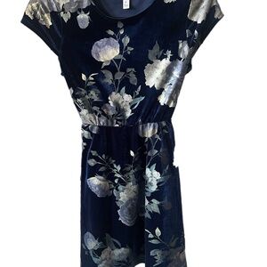Girls Velvety Metallic Flowers Royal Navy Blue special event dress